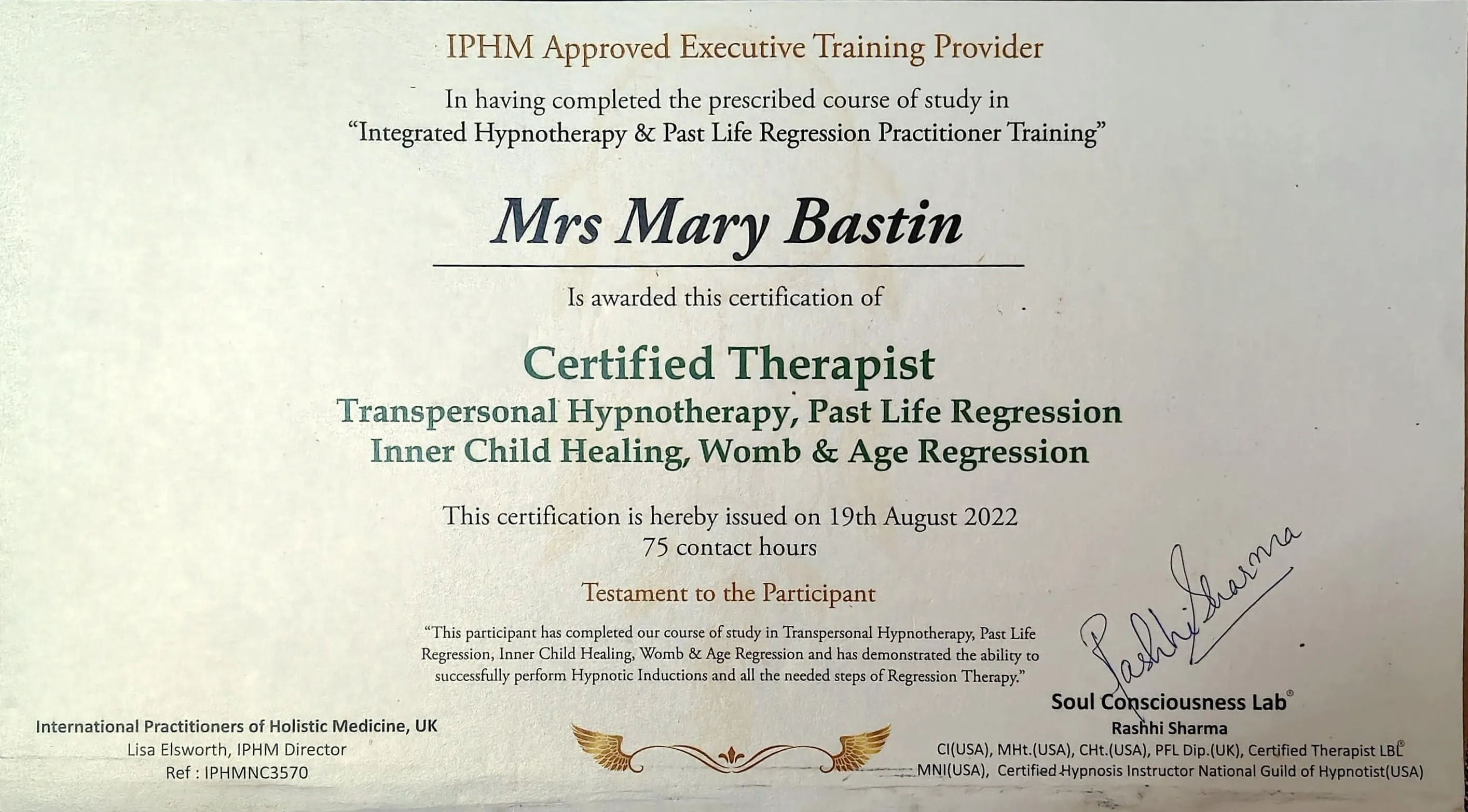 Mary-bastin-transpersonal-hypnotherapy-past-life-regression-IPHM-certificate